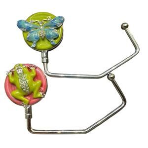 SPRING STREET PURSE HOOKS SET OF 2 FROG & BLUE FLOWER HANDBAG HANGERS